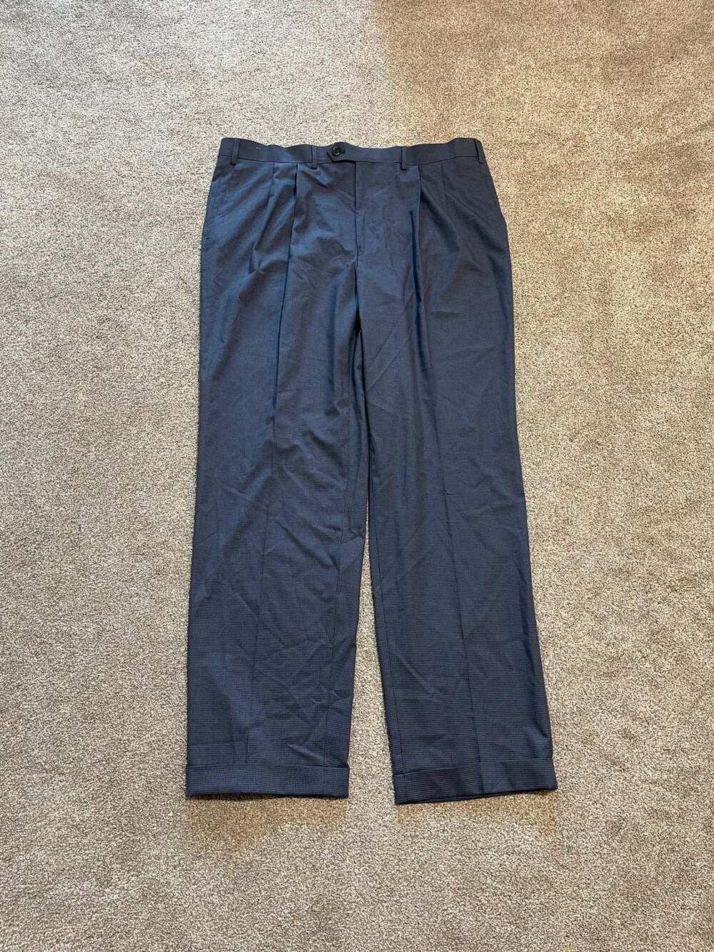 Ralph Ralph Lauren Men's Pleated Dress Pants Blue Micro Pattern Trousers
